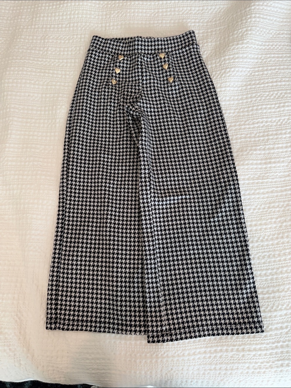 Old Navy Girls Houndstooth Wide Leg Pants - Black & White with Gold Buttons